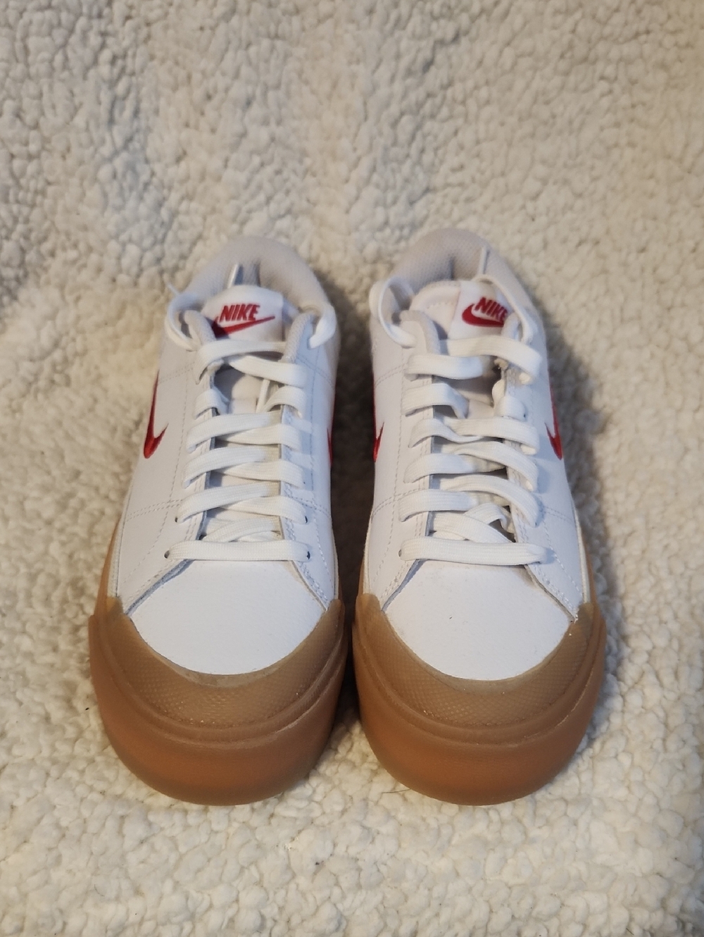 Nike White and Red Low-Top Sneakers with Gum Toe